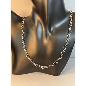 925 Sterling Silver Heart Link Chain Necklace 16” Made in Italy